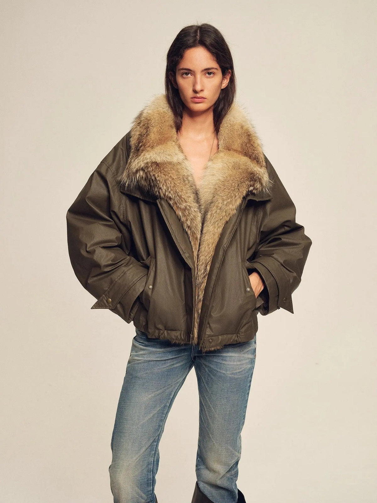 Firelady Fur Women's Down Fur Parka Coyote and Raccoon Fur Collar-“The Long Night Is Coming”