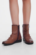 Botines bajos con cremallera y punta redonda