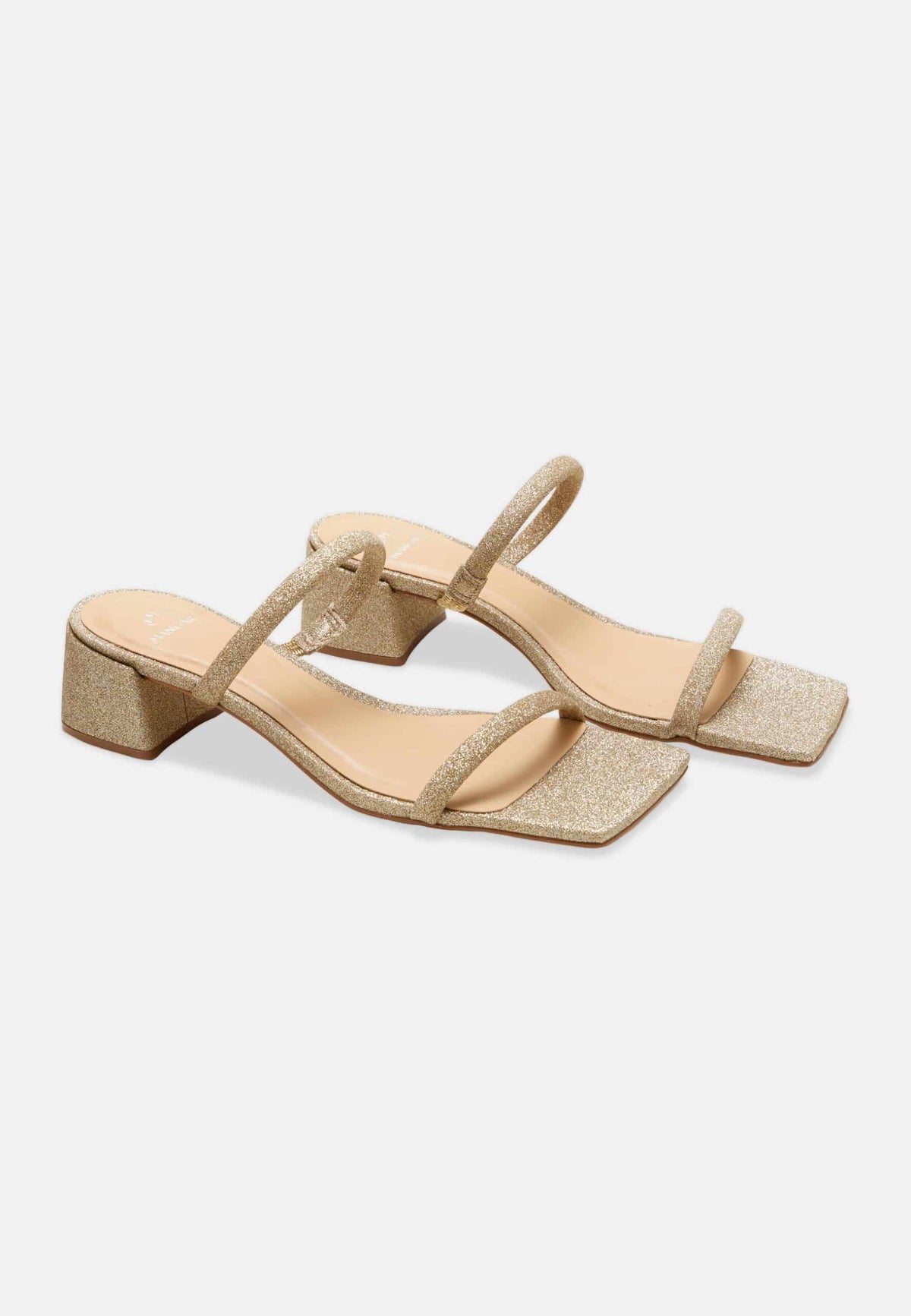 Maiate Gold Textile Mules – 4cm Low Block Heel