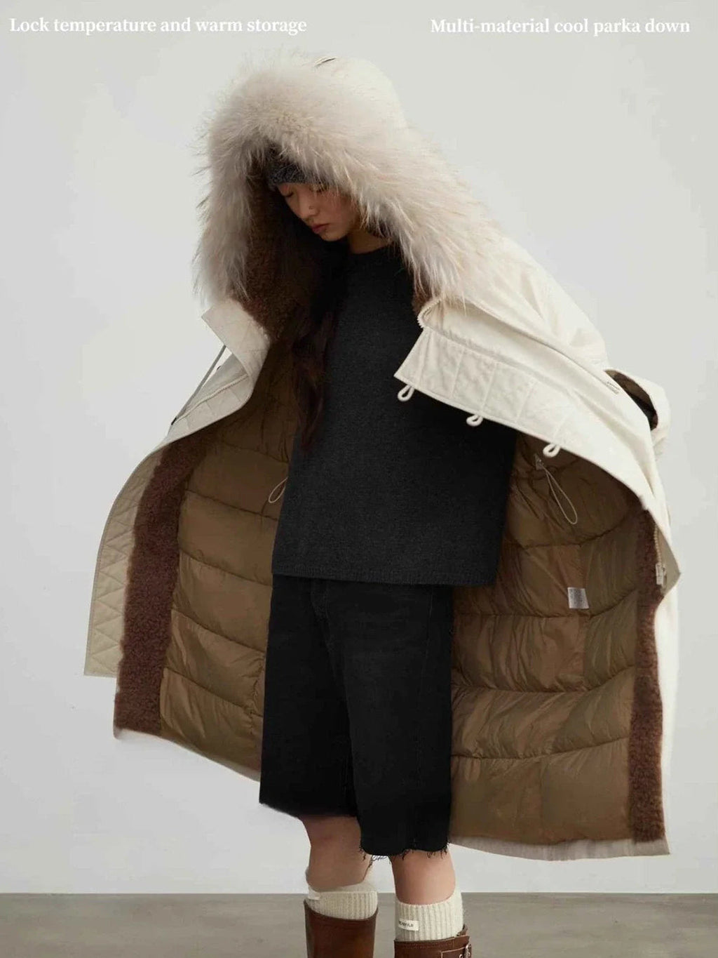 Fireladyfur Women’s Hooded Down Raccoon Fur Collar Parka Cold Weather“Manchester City Old Story”