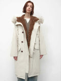 Fireladyfur Women’s Hooded Down Raccoon Fur Collar Parka Cold Weather“Manchester City Old Story”