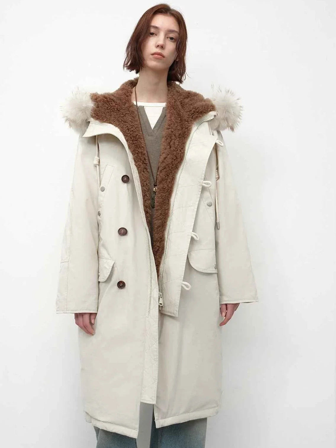 Fireladyfur Women’s Hooded Down Raccoon Fur Collar Parka Cold Weather“Manchester City Old Story”