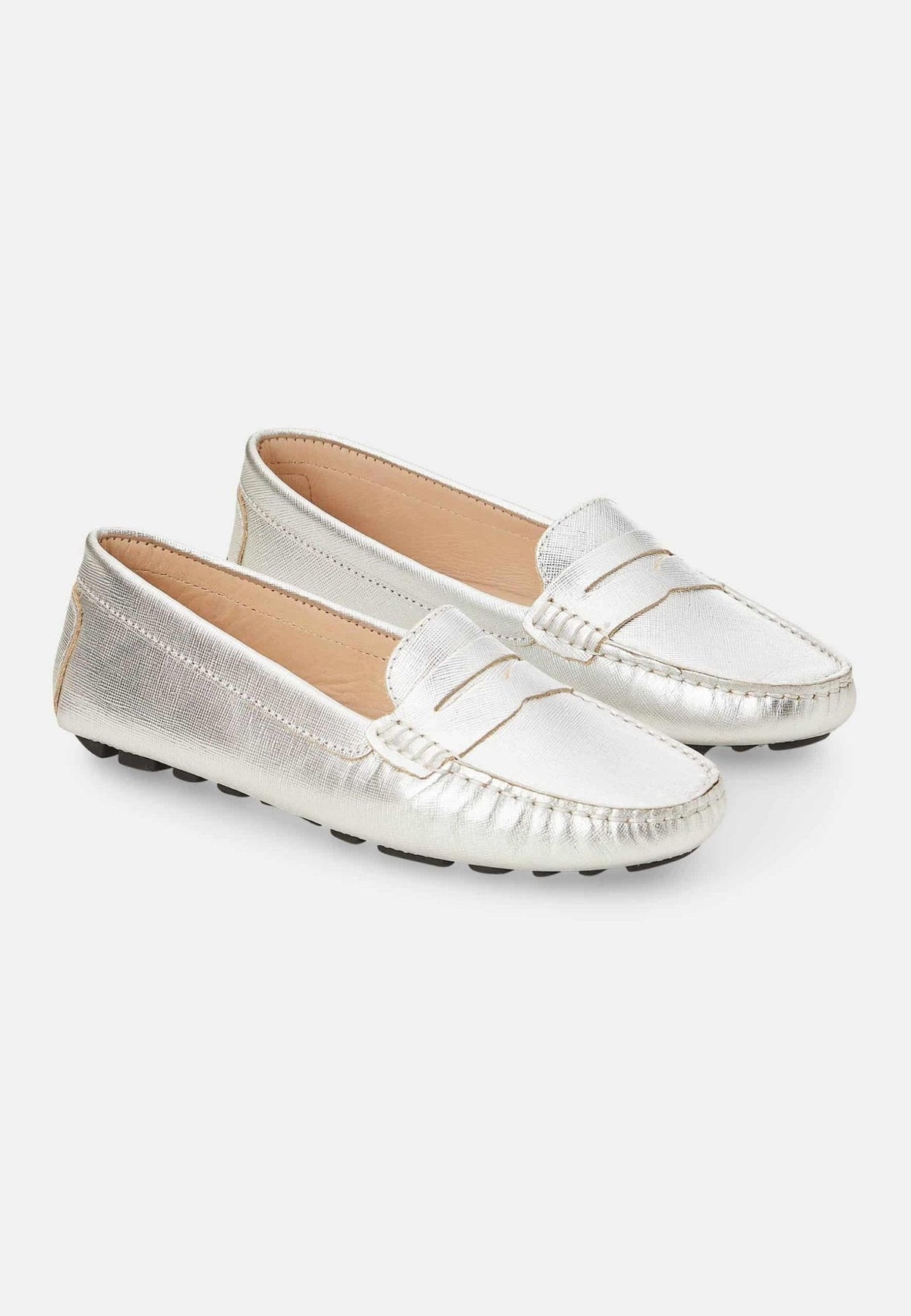Angico Beige Leather Driving Loafers – Flat Penny Moccasins