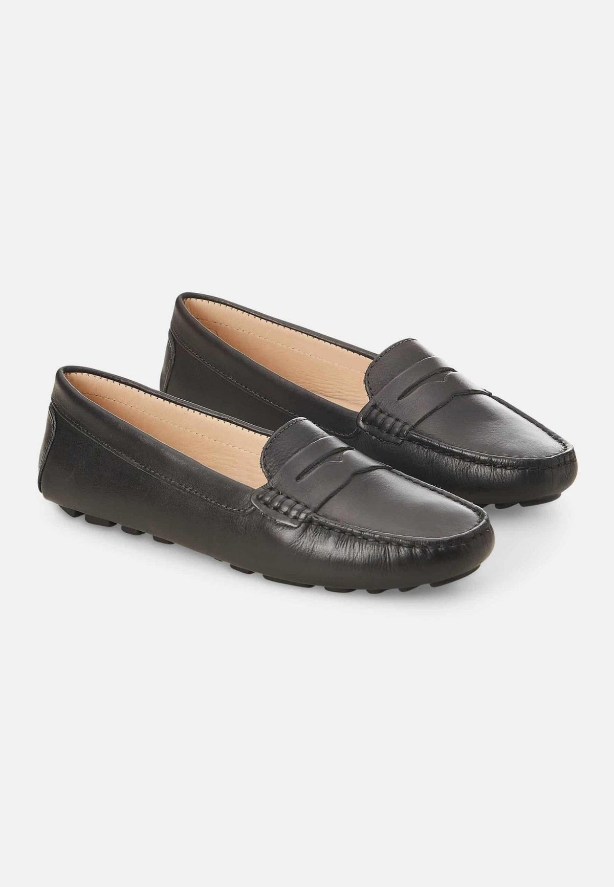 Beżowe skórzane mokasyny do jazdy samochodem Angico – płaskie mokasyny typu penny loafers