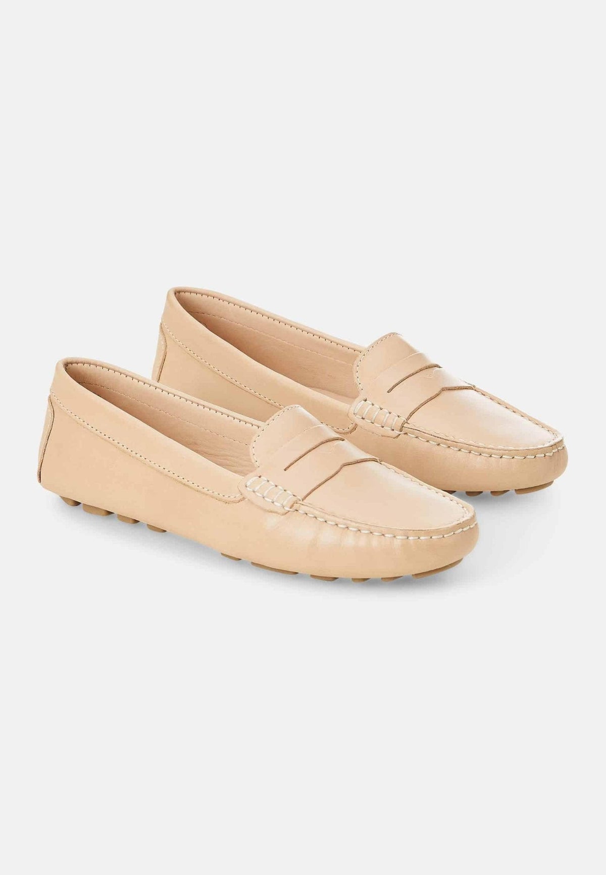 Beżowe skórzane mokasyny do jazdy samochodem Angico – płaskie mokasyny typu penny loafers