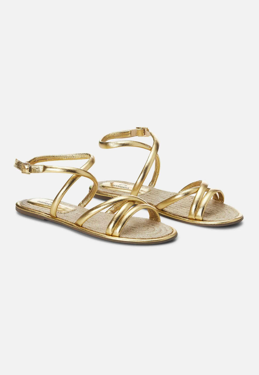 Angico White Leather Strappy Sandals – Flat, Raffia Footbed