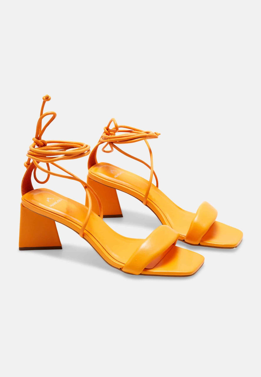 Caúna Orange Calf Leather Strappy Block Heel Sandals – 6.5cm