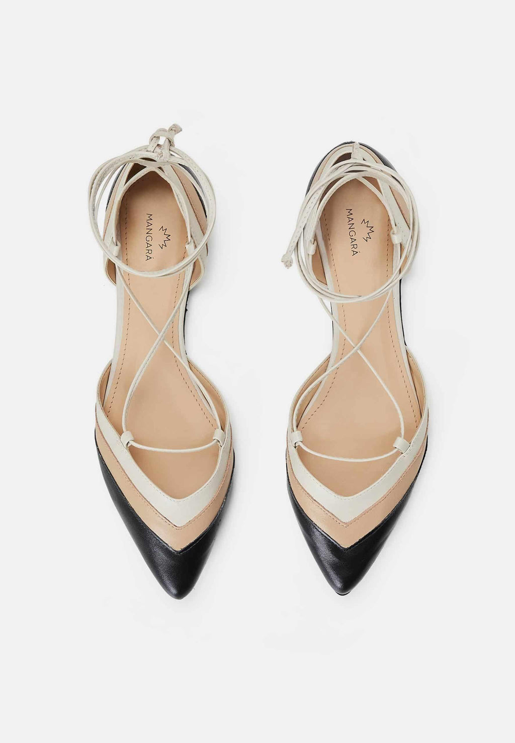 Cereja Red Colour Block Leather Flats – Pointed Toe, Tie-Up