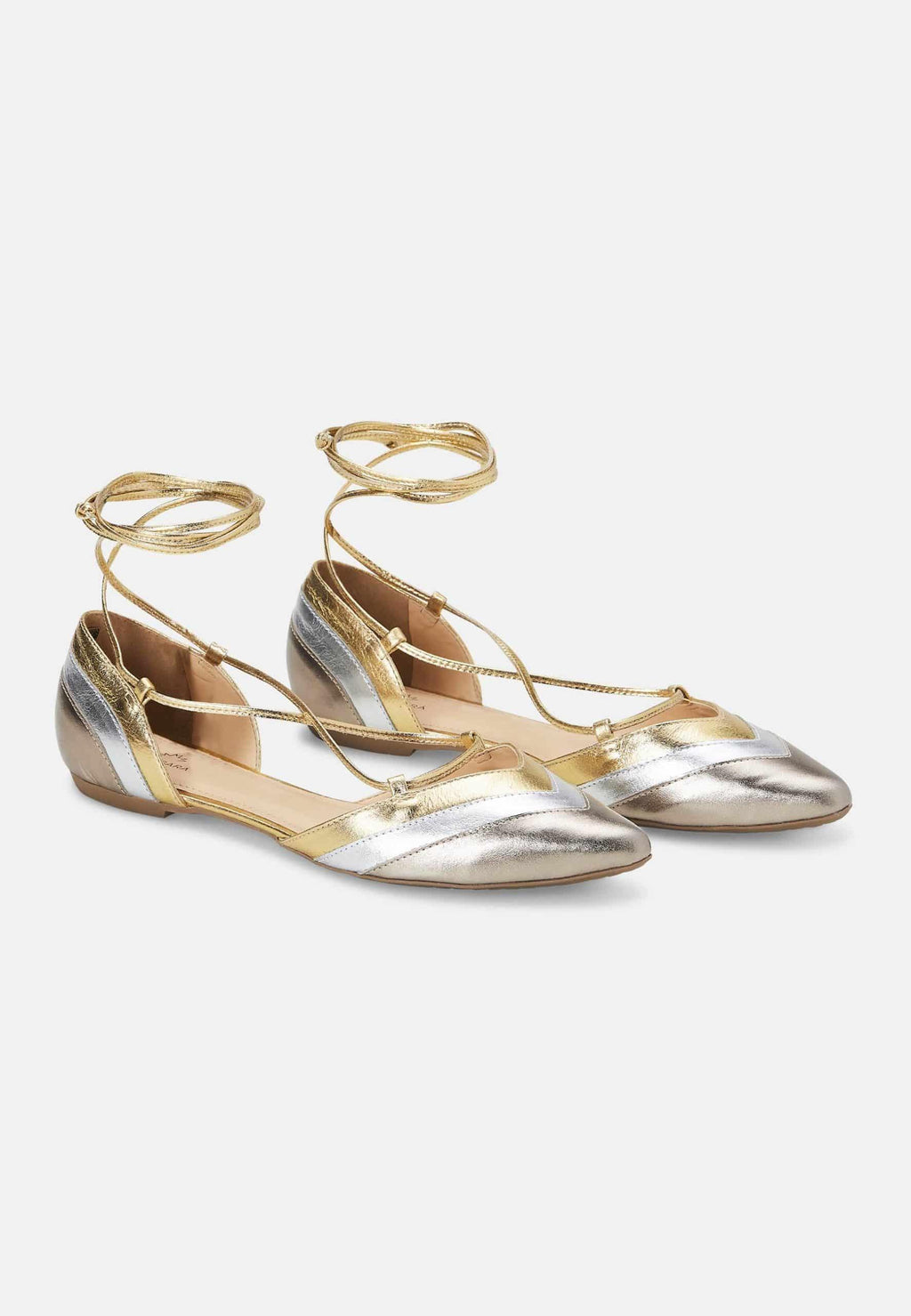 Cereja Red Colour Block Leather Flats – Pointed Toe, Tie-Up