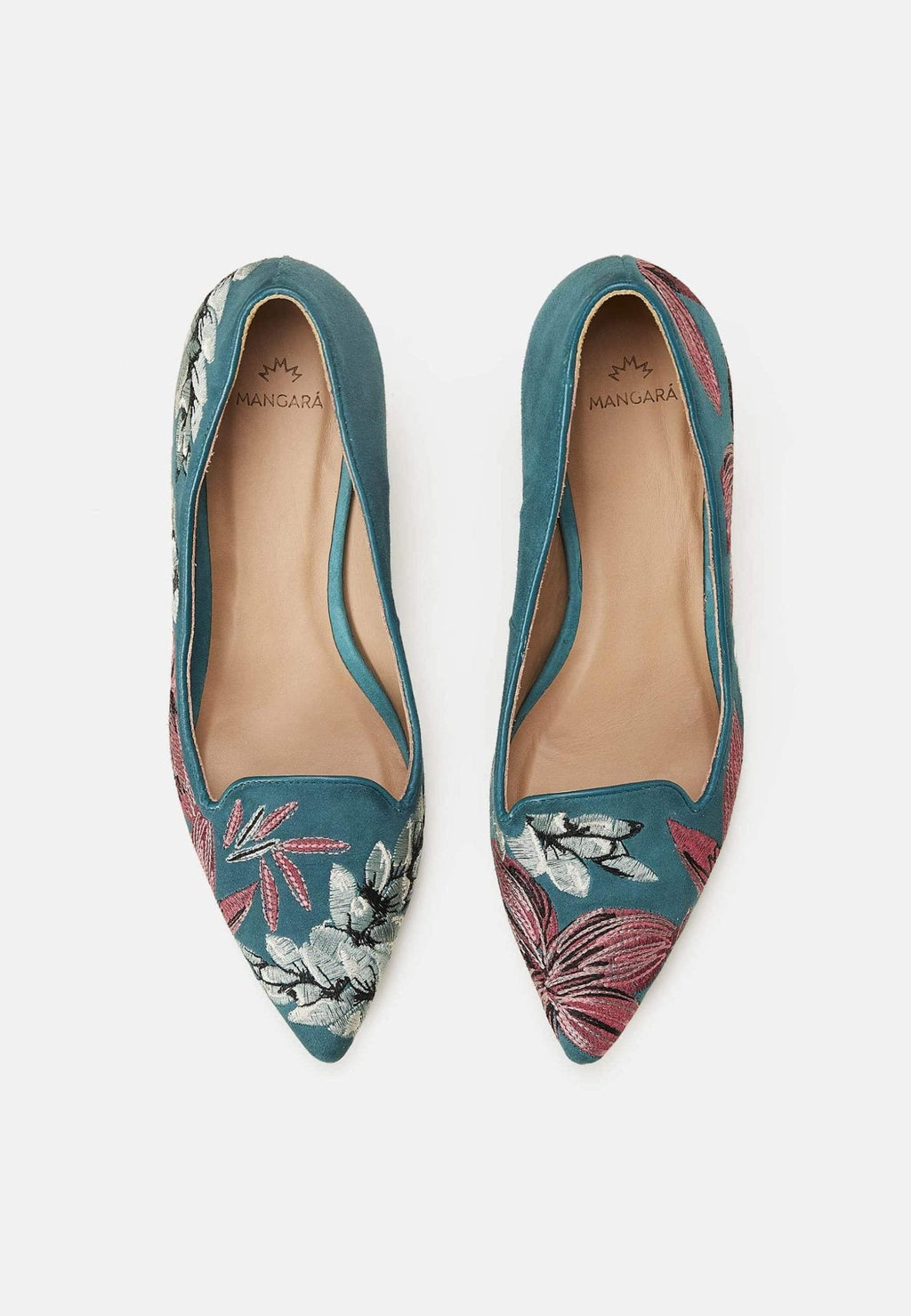 Ipê Suede Turquoise Pumps – 6cm Embroidered Kitten Heel