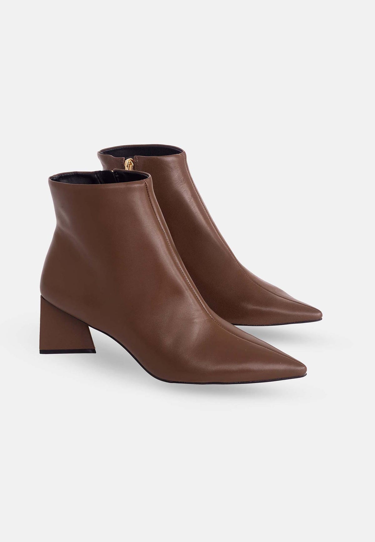 Mabea Black Leather Ankle Boots – Pointed Toe, 6.4cm Flared Heel