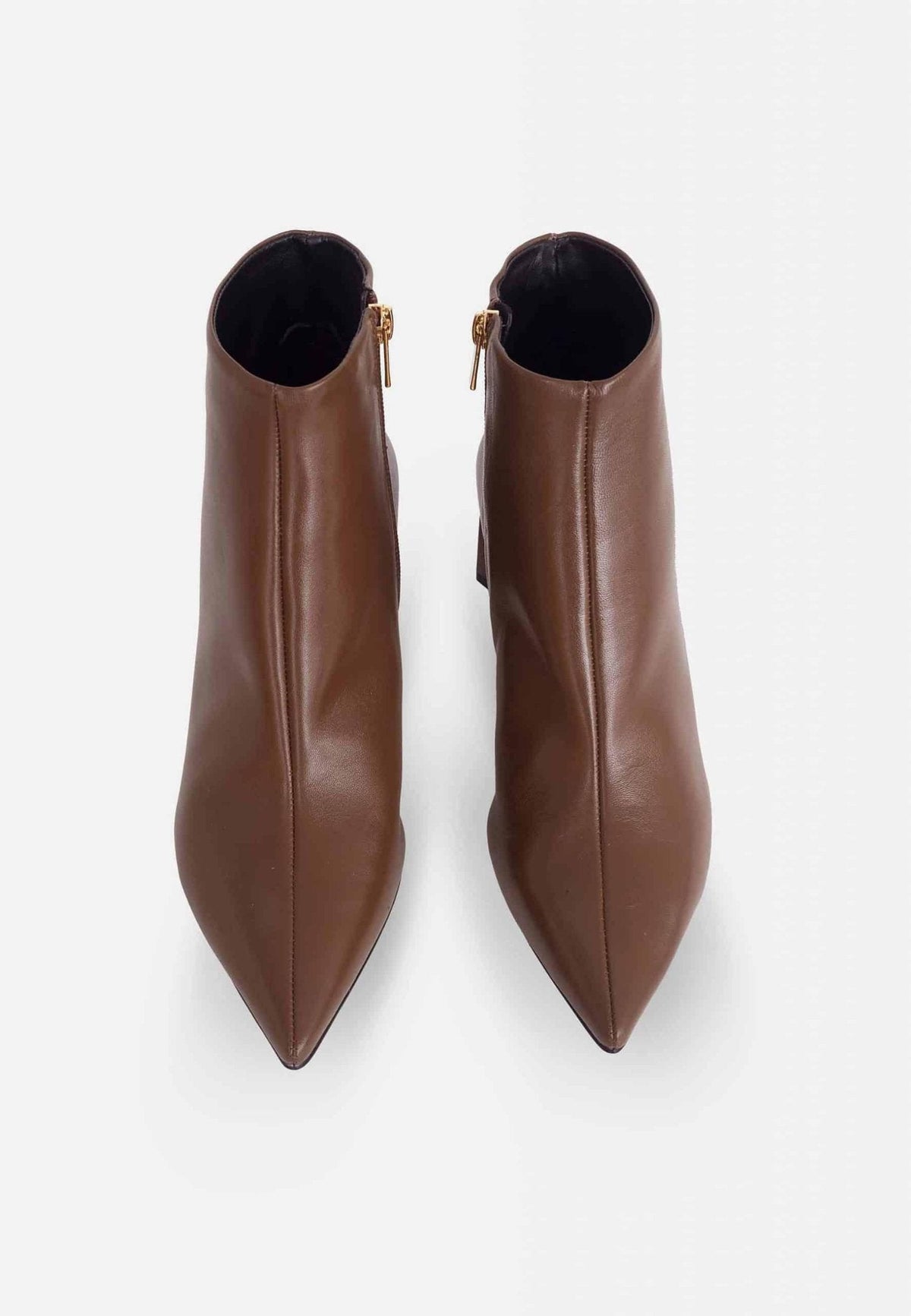 Mabea Black Leather Ankle Boots – Pointed Toe, 6.4cm Flared Heel