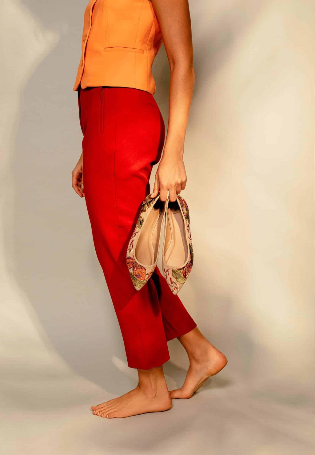 Pindaiva Red Suede Embroidered Ballerinas