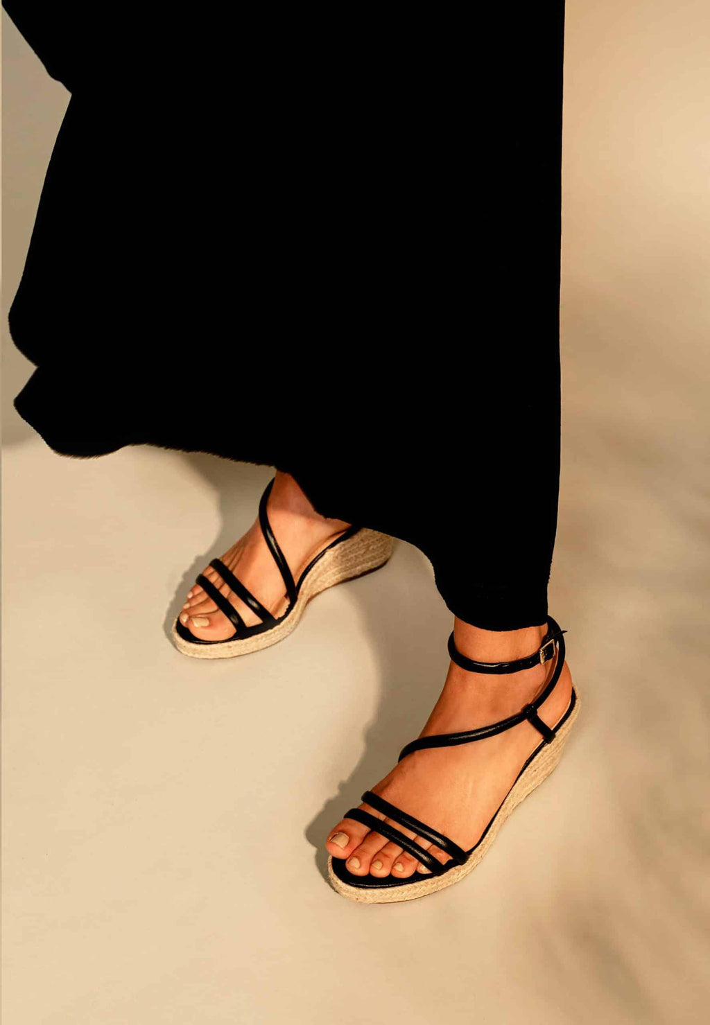 Romã Blue Leather Espadrille Wedges – Jute Platform