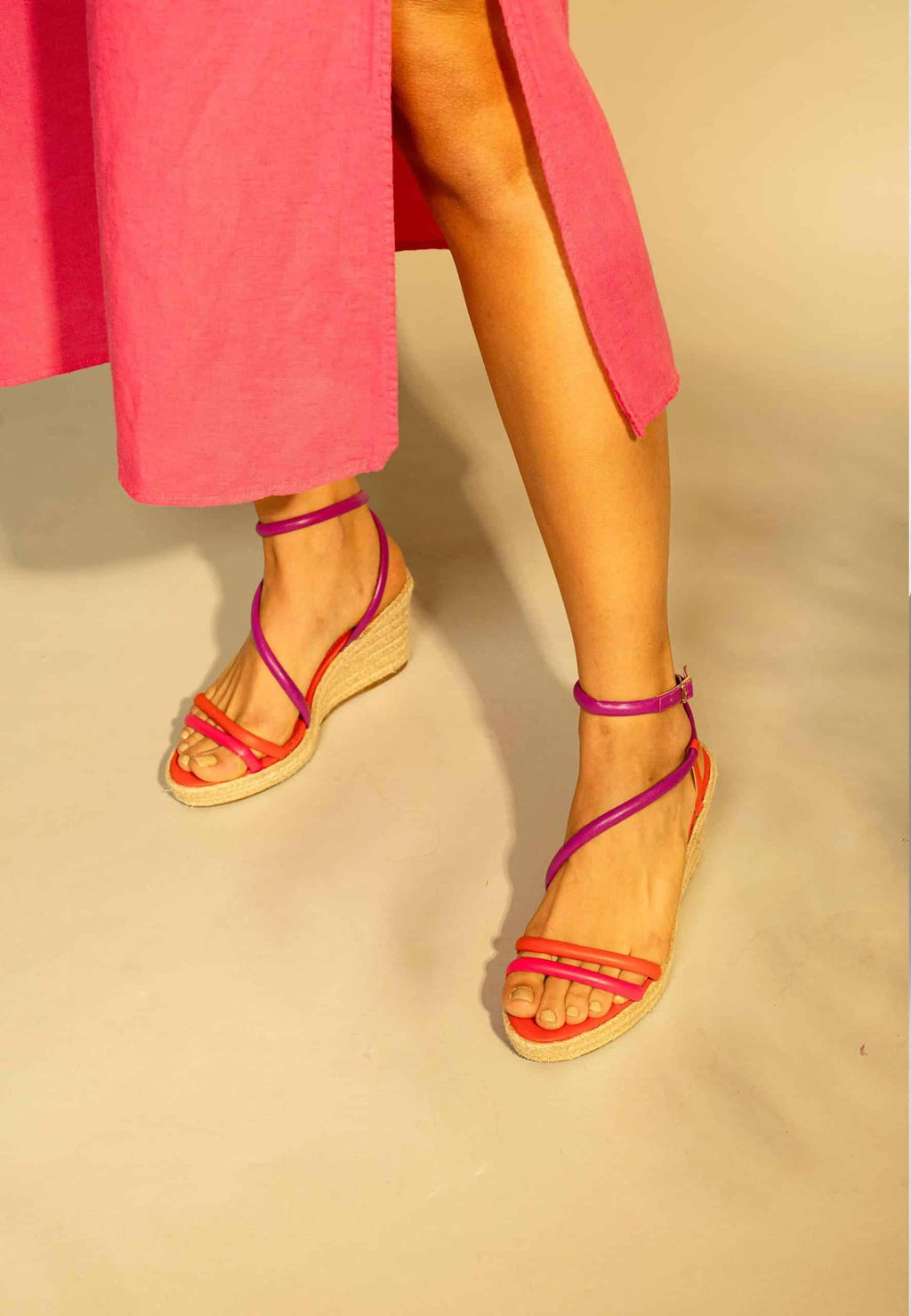 Romã Blue Leather Espadrille Wedges – Jute Platform