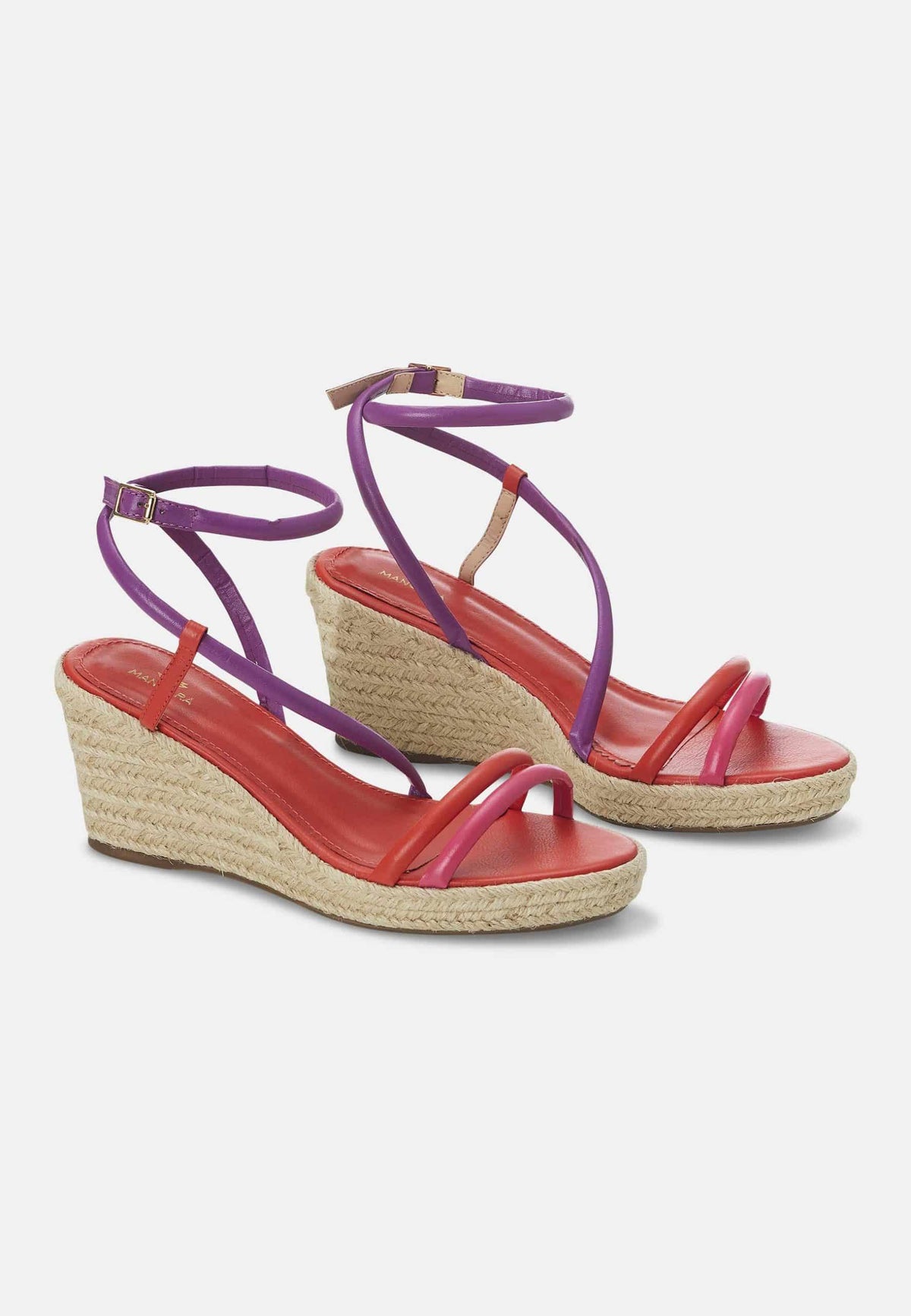 Romã Blue Leather Espadrille Wedges – Jute Platform