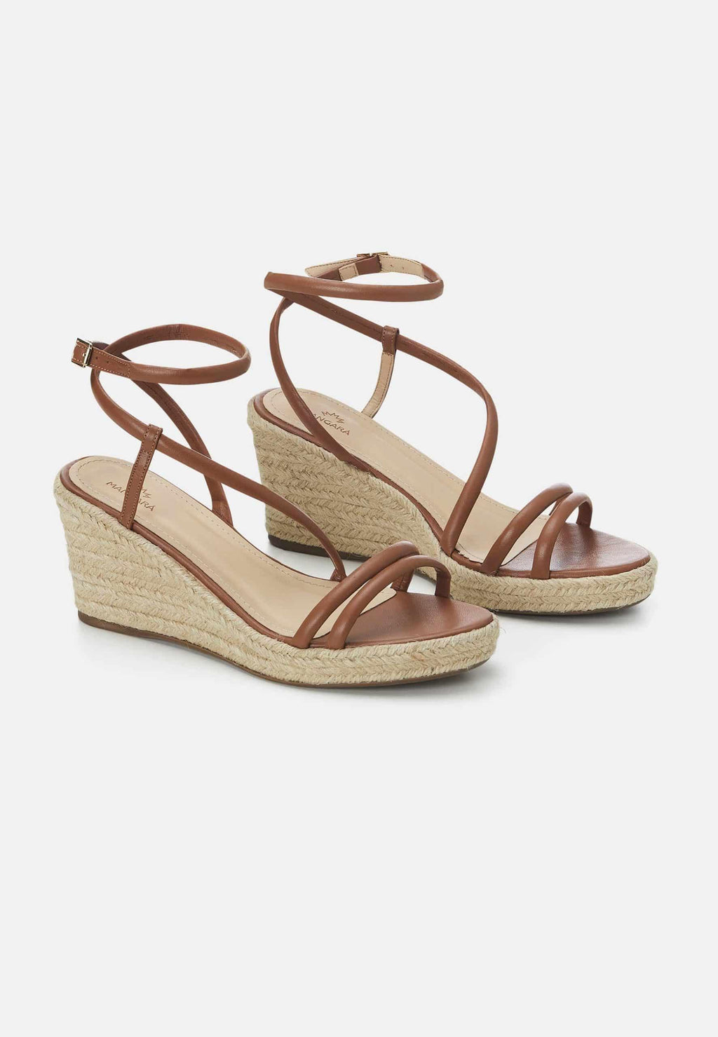 Romã Blue Leather Espadrille Wedges – Jute Platform