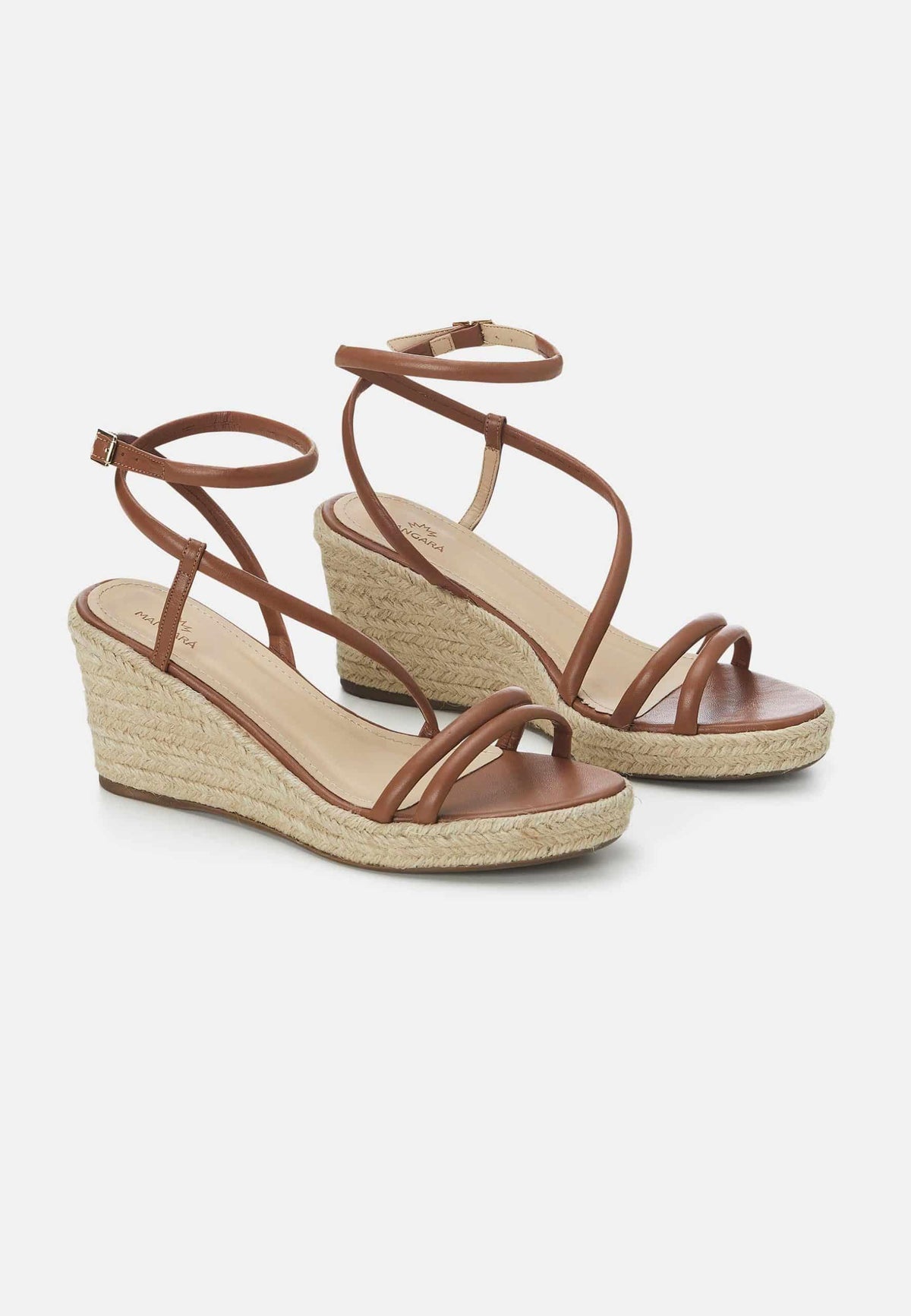 Romã Blue Leather Espadrille Wedges – Jute Platform
