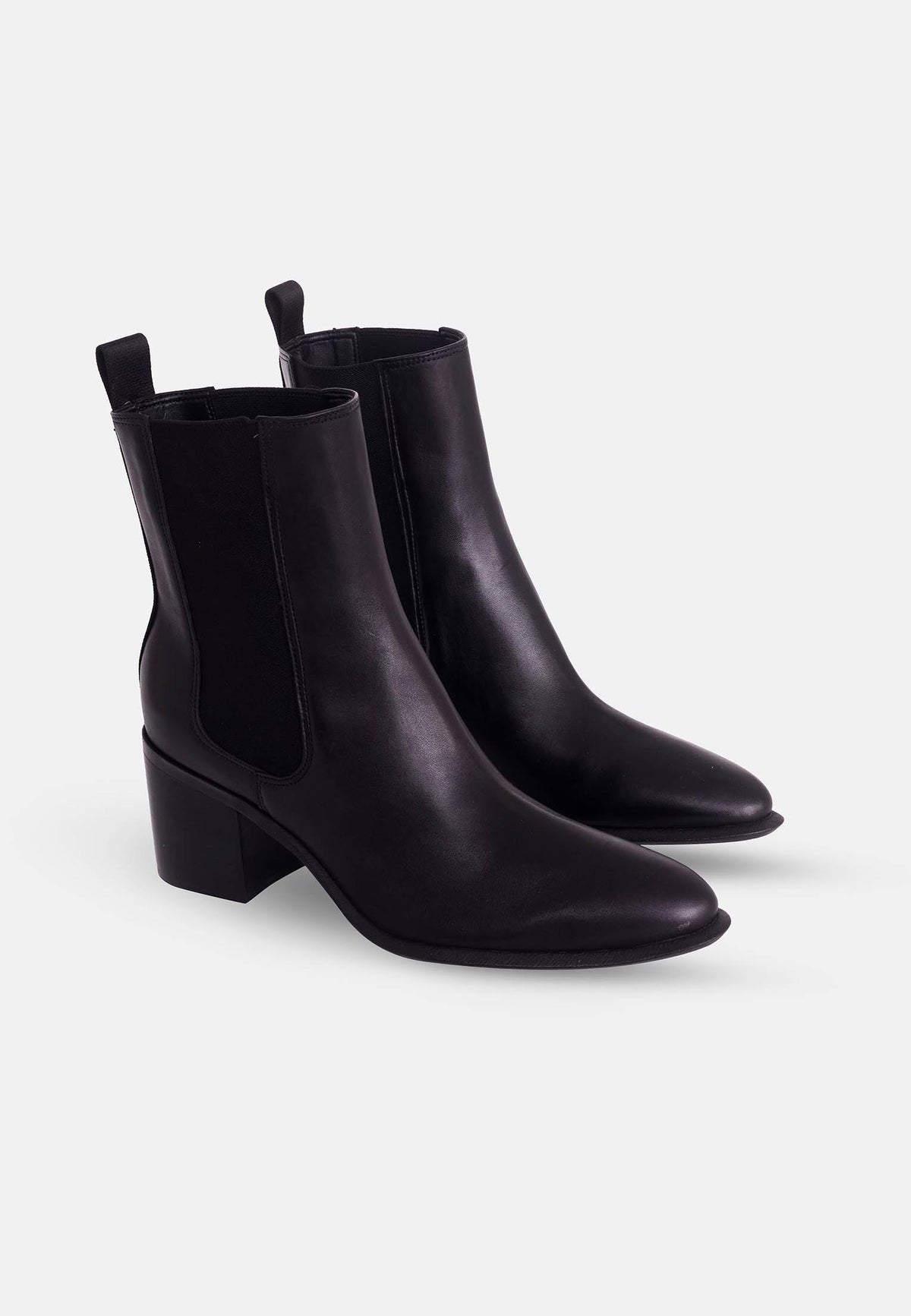 Canna Chelsea-boots i brunt läder – Svart resår, 6,5 cm blockklack