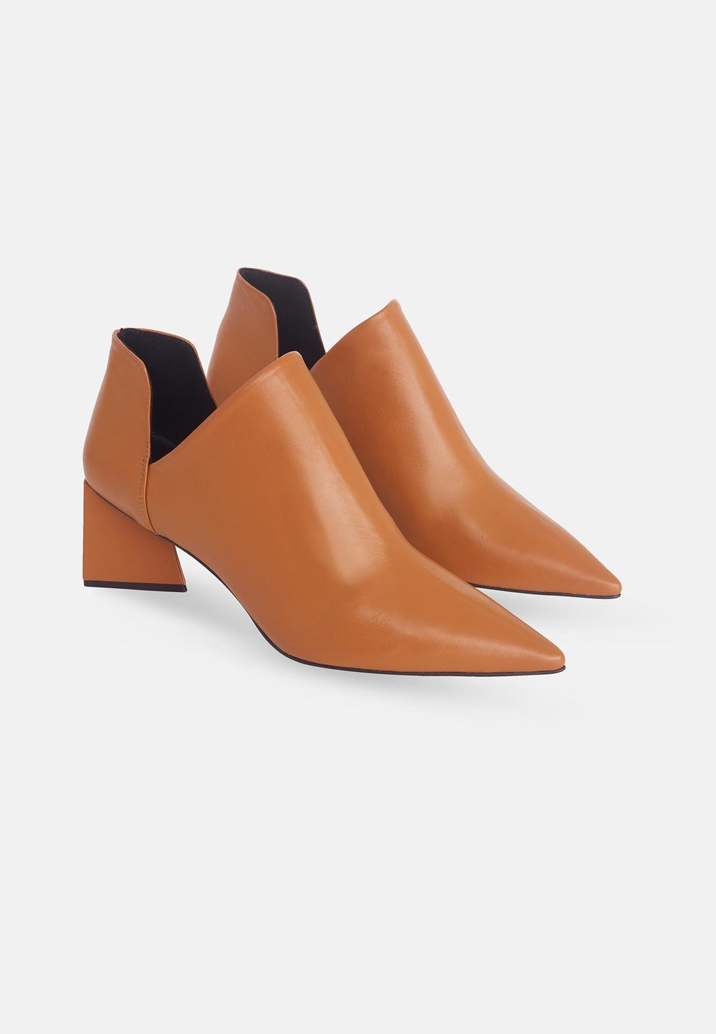 Maranta Olive Green Leather Ankle Boots – Pointed Toe, 6.3cm Flared Heel
