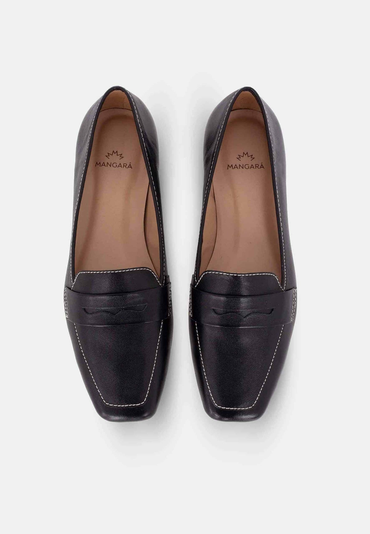 Cipó Beige Leather Square-Toe Loafers – Flat