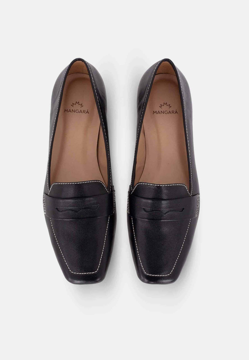 Cipó Beige Leather Square-Toe Loafers – Flat