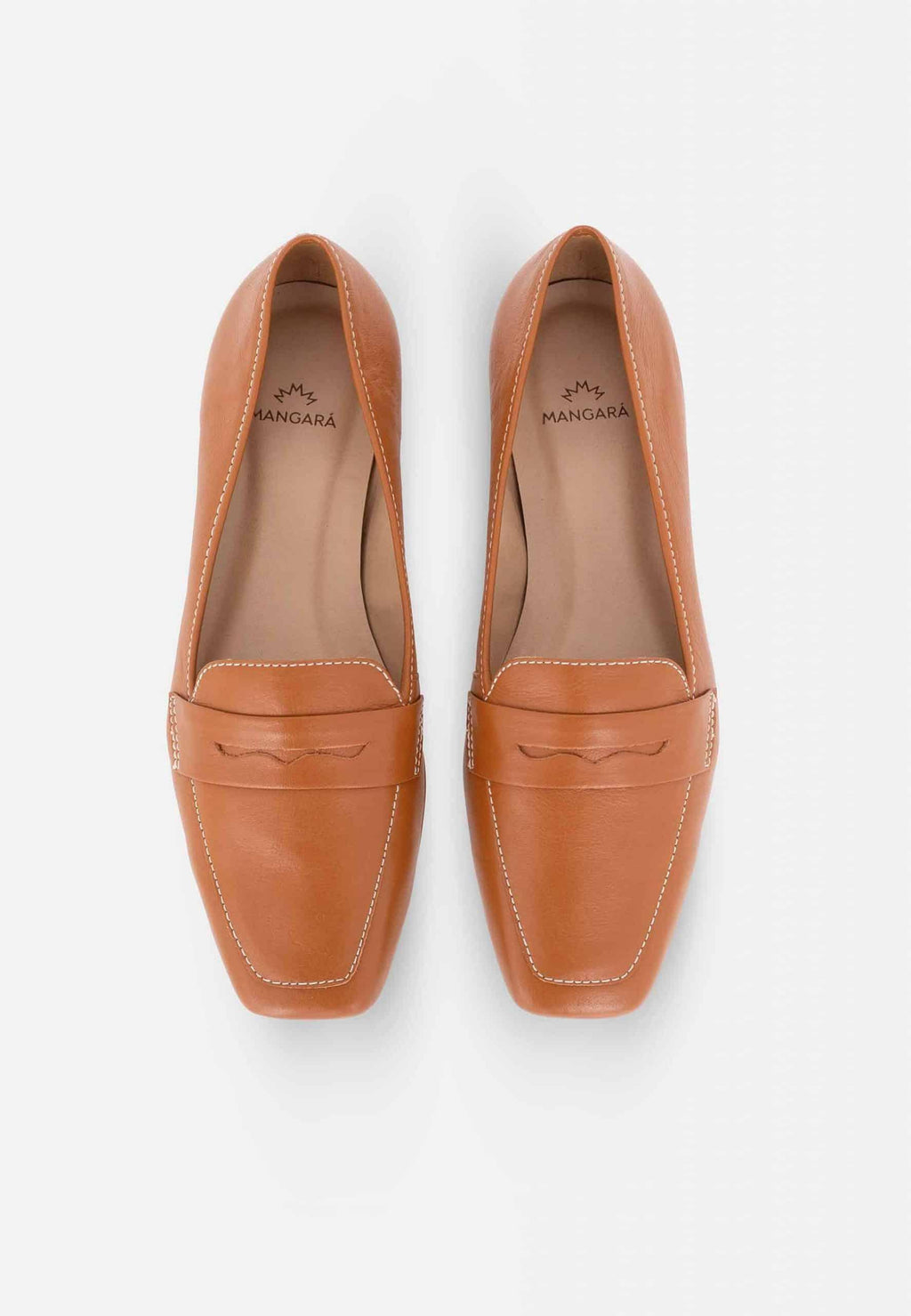 Cipó Beige Leather Square-Toe Loafers – Flat