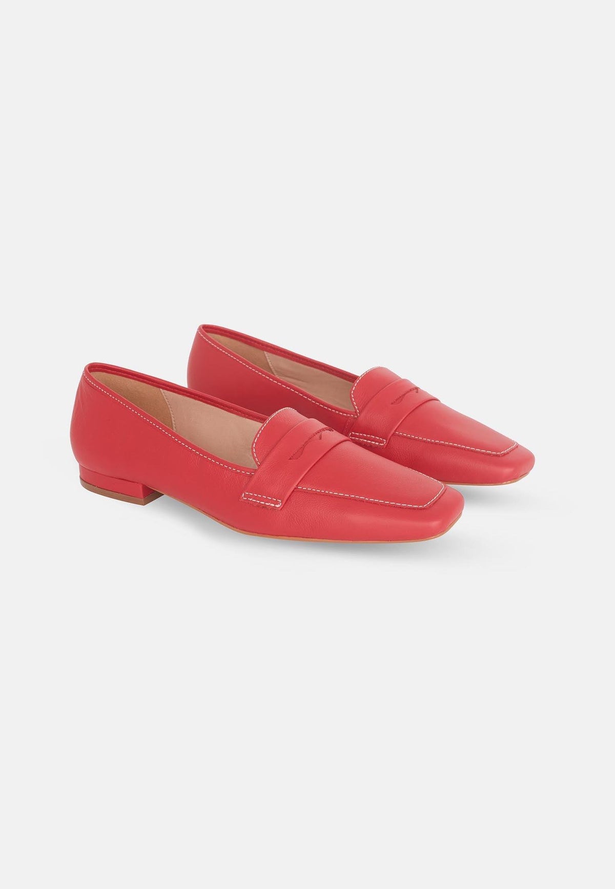 Cipó Beige Leather Square-Toe Loafers – Flat