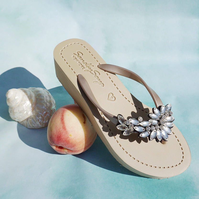 Bloom Crystal Wedge Sandals – Handcrafted in New York, Manhattan Mid Wedge Flip Flops