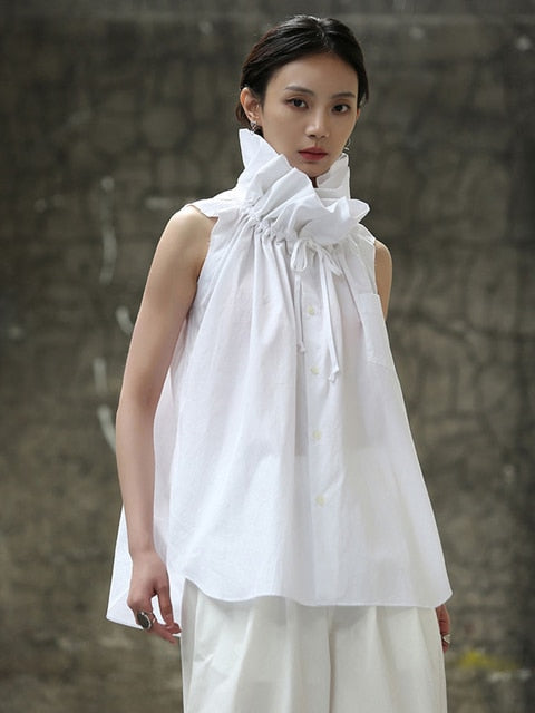 Blusa con cuello de volantes Chee - Blanco