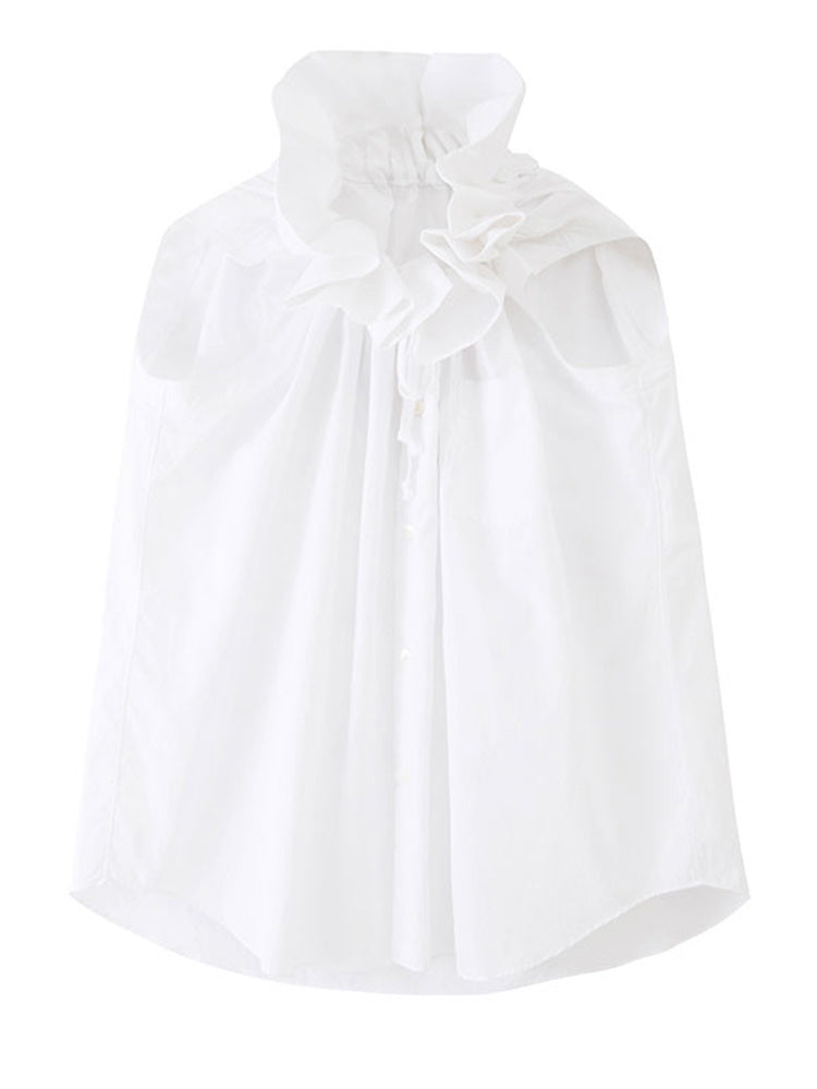 Blusa con cuello de volantes Chee - Blanco