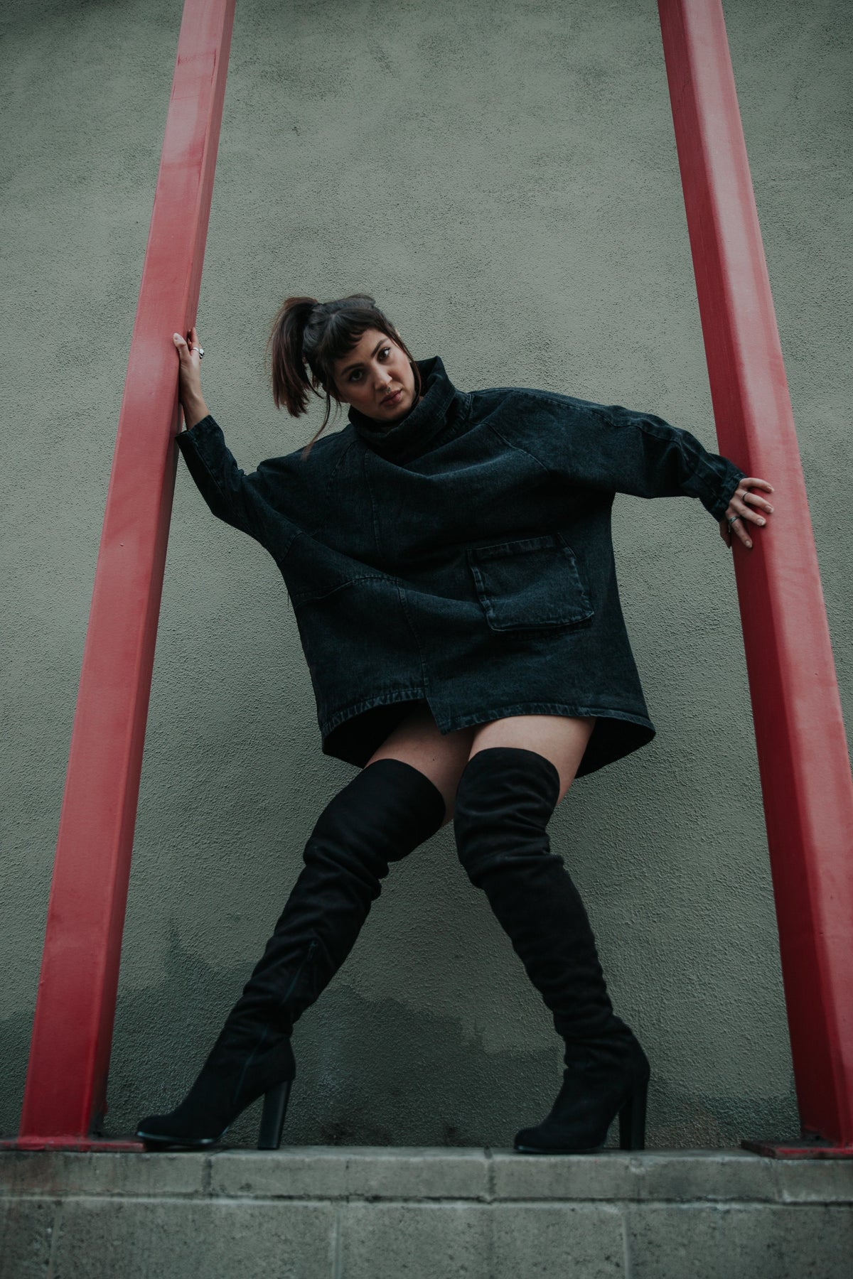 Luźna bluza jeansowa z golfem Reon