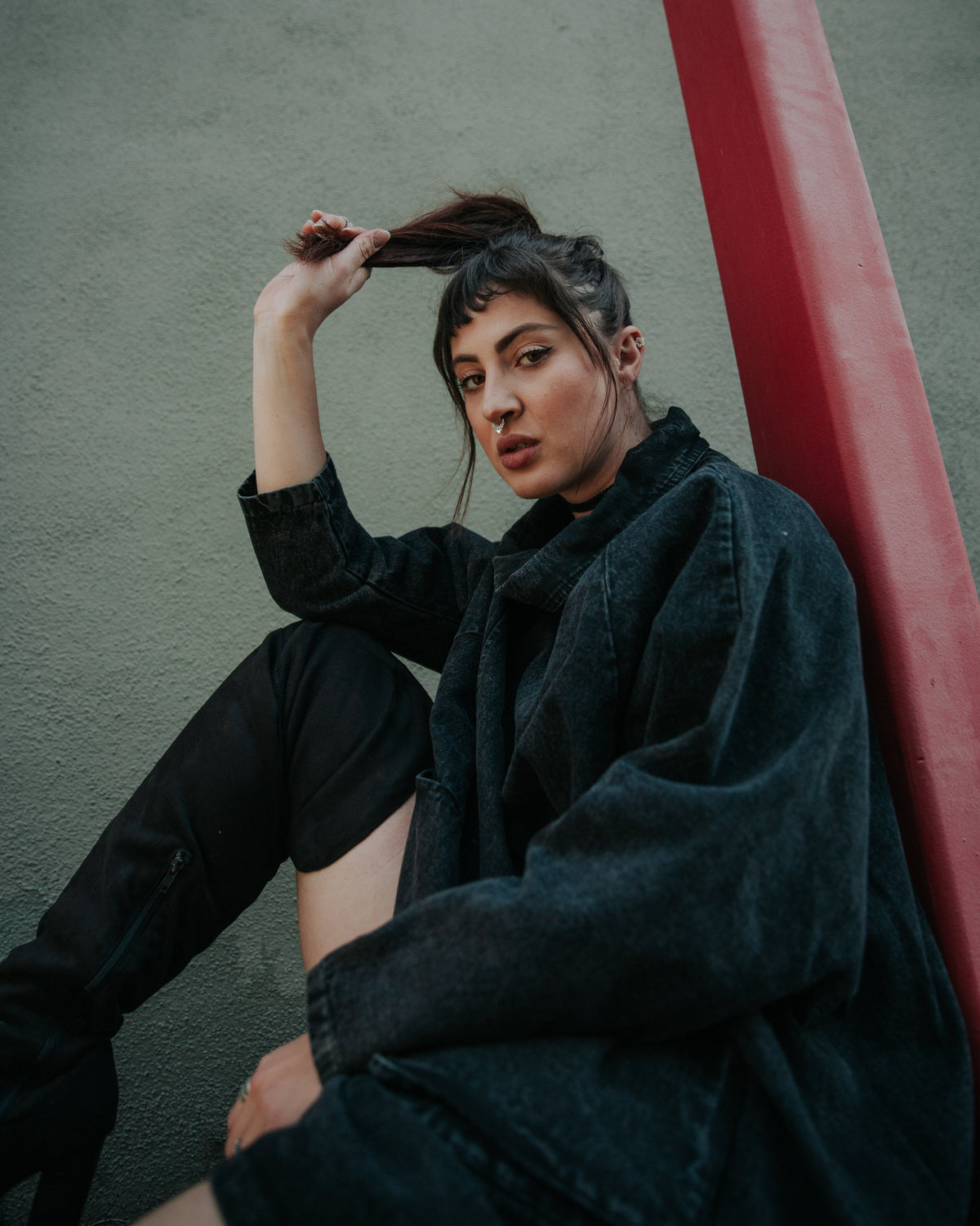 Luźna bluza jeansowa z golfem Reon