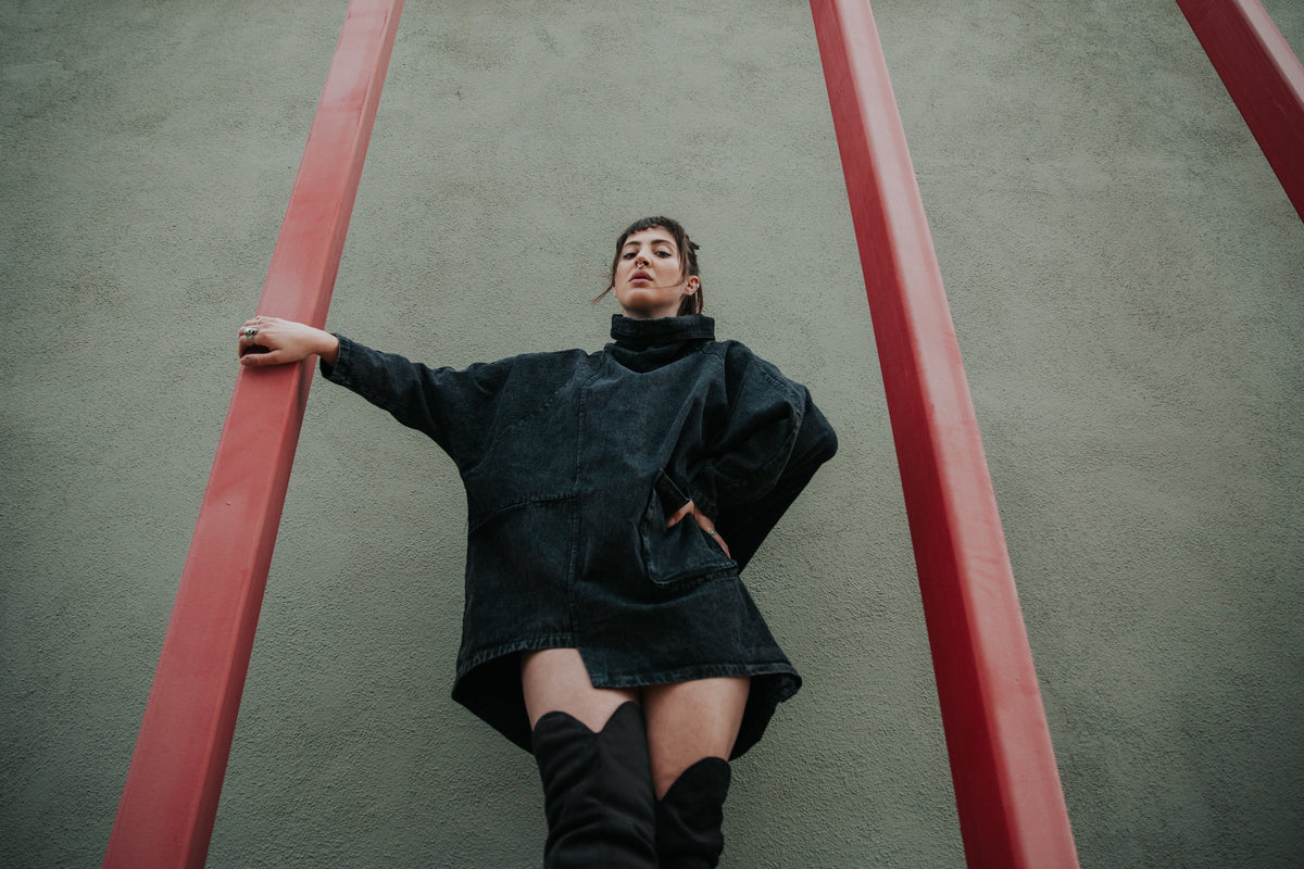 Luźna bluza jeansowa z golfem Reon