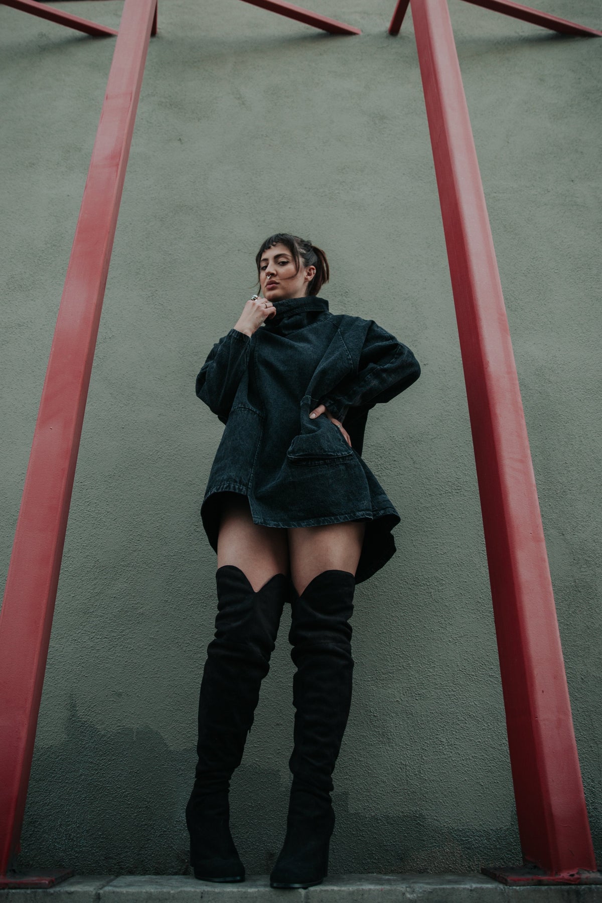 Luźna bluza jeansowa z golfem Reon