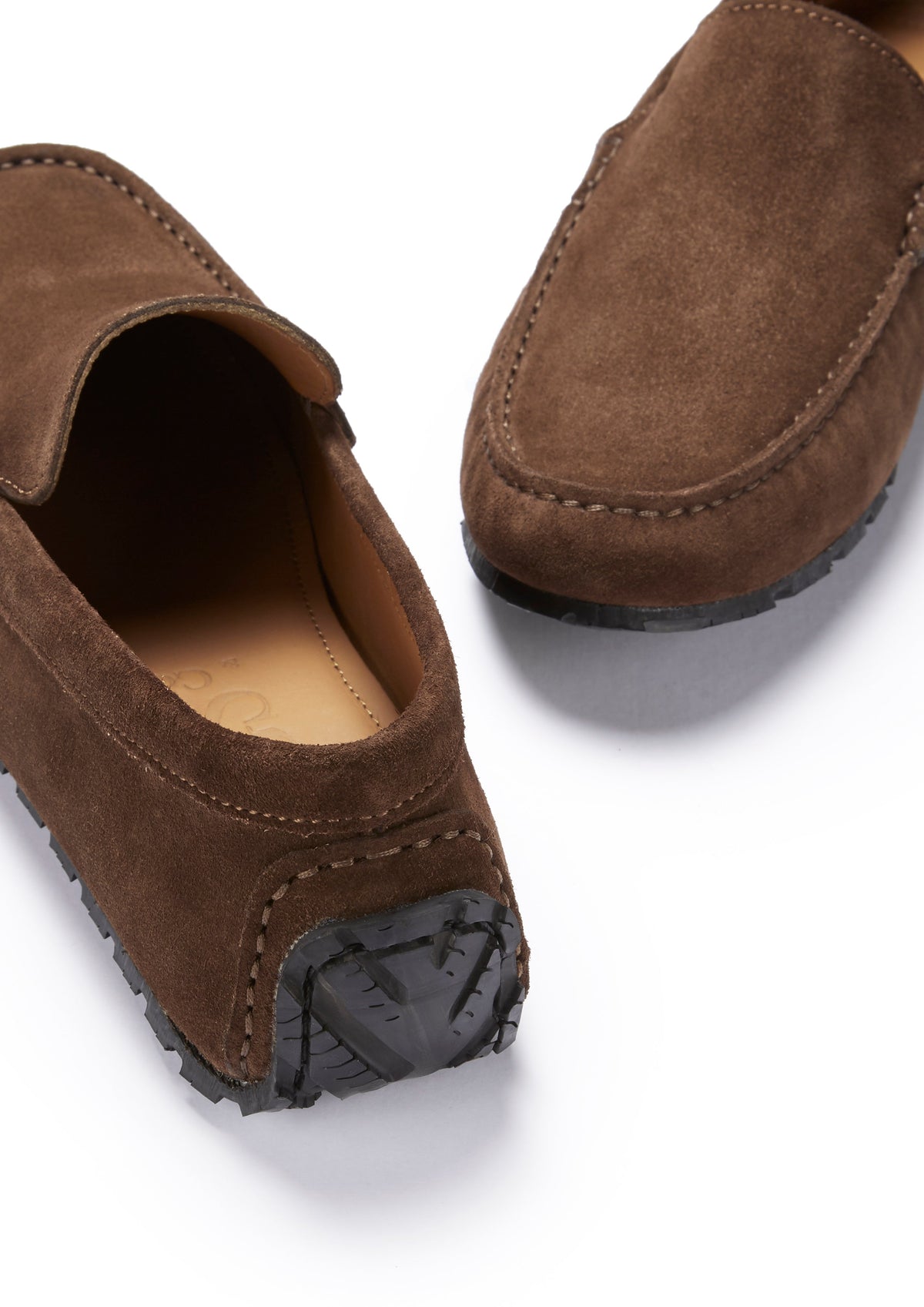 Tyre Sole Driving Loafers, Brown Suede