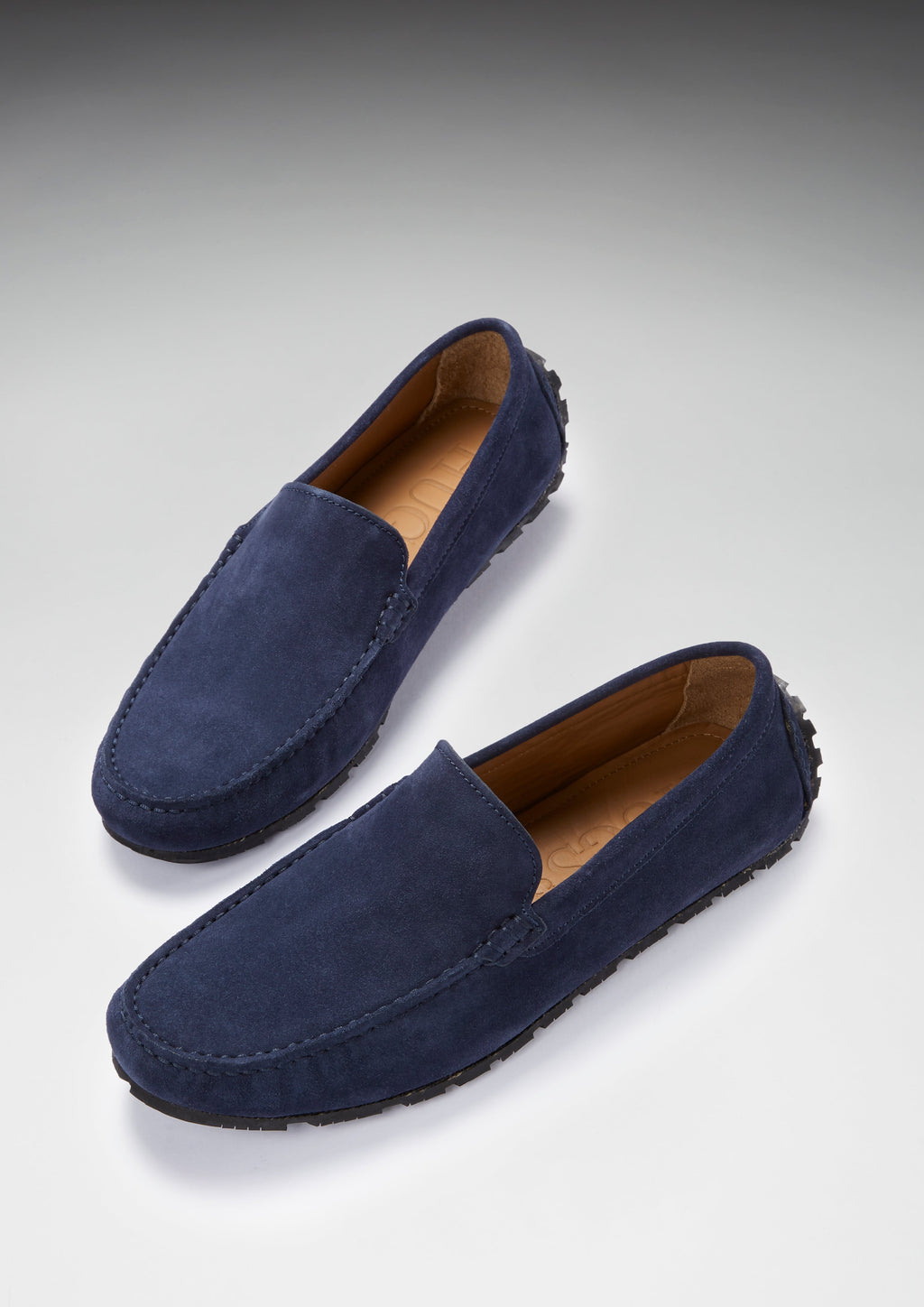 Mocasines de conducción con suela de neumático, ante azul marino