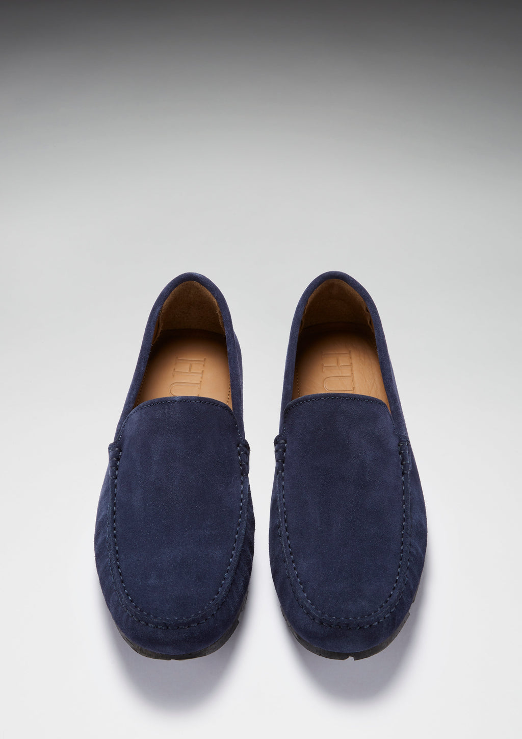Mocasines de conducción con suela de neumático, ante azul marino