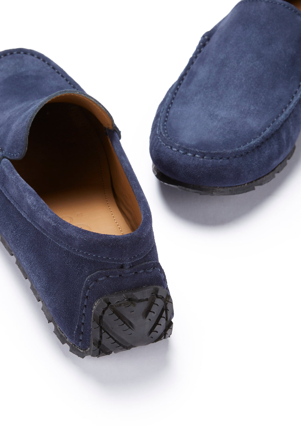 Mocasines de conducción con suela de neumático, ante azul marino