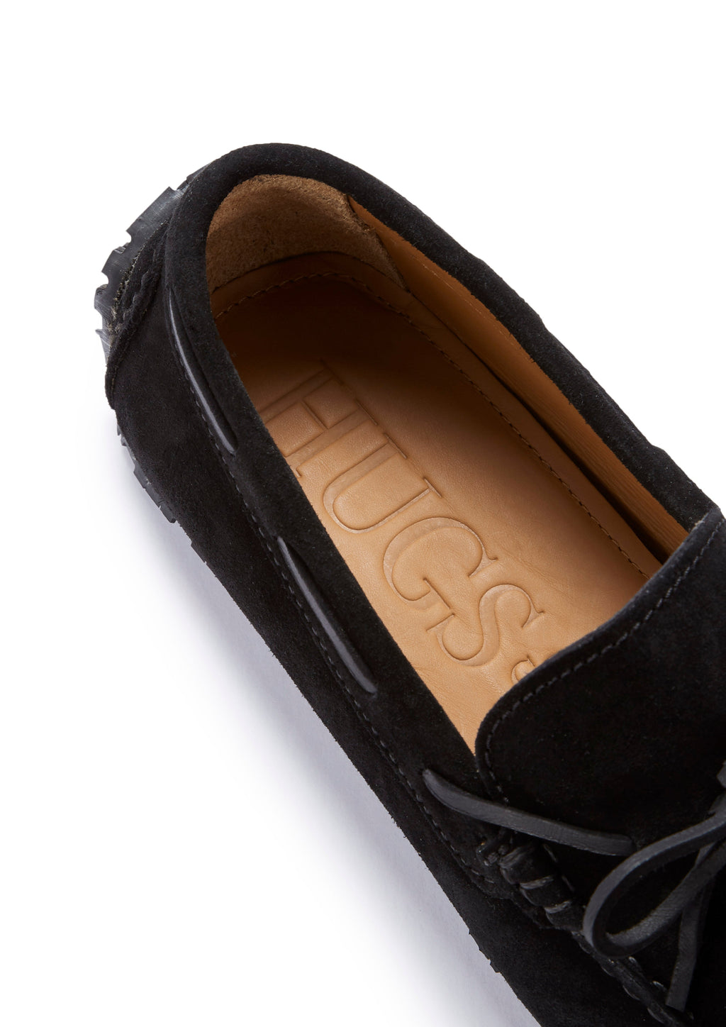 Mocasines de conducción con suela de neumático y cordones, ante negro
