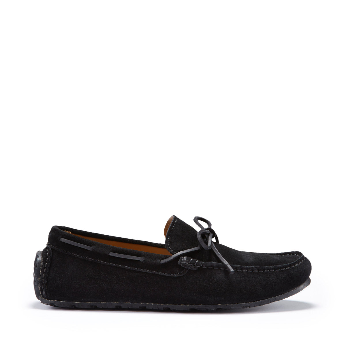Mocasines de conducción con suela de neumático y cordones, ante negro