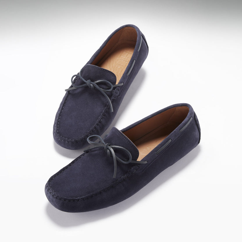 Snörade loafers, marinblå mocka