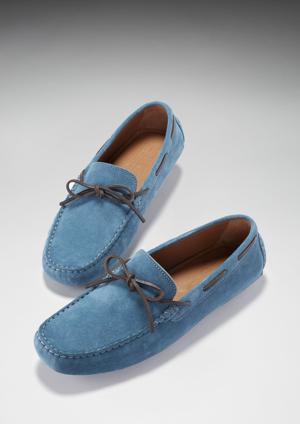 Mocasines de conducción con cordones, ante azul petróleo