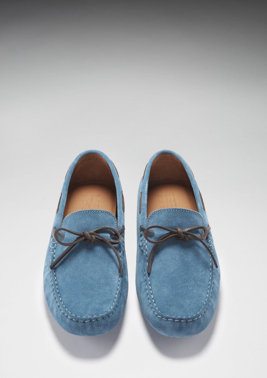 Mocasines de conducción con cordones, ante azul petróleo