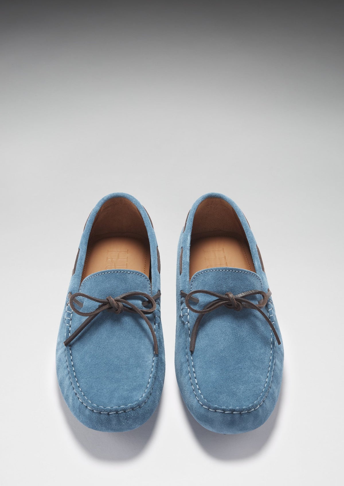 Mocasines de conducción con cordones, ante azul petróleo