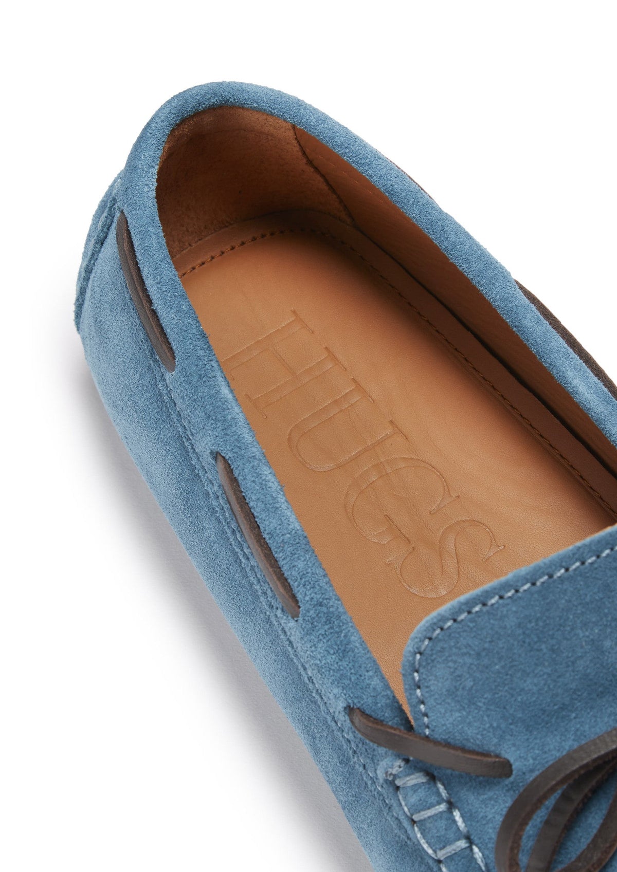 Mocasines de conducción con cordones, ante azul petróleo