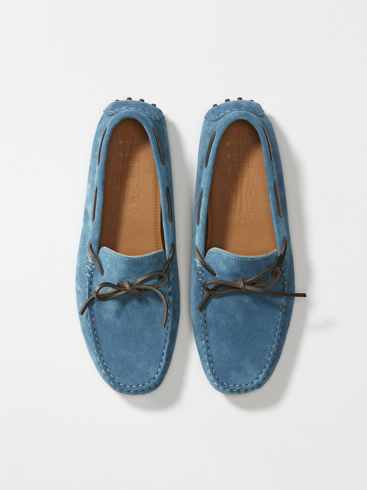 Laced Driving Loafers, Petrol Blue Suede