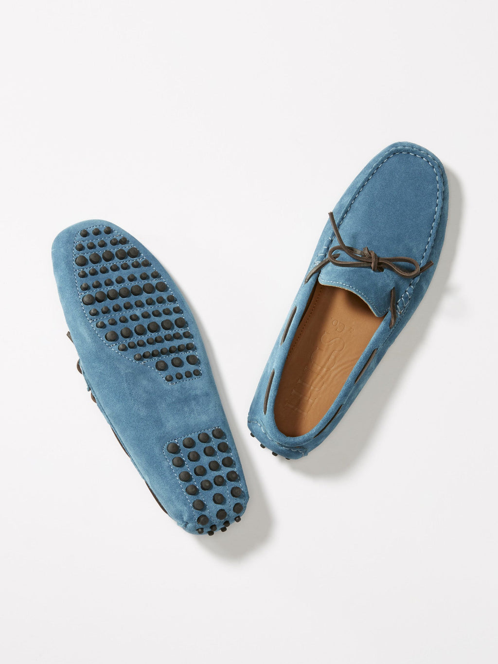 Mocasines de conducción con cordones, ante azul petróleo