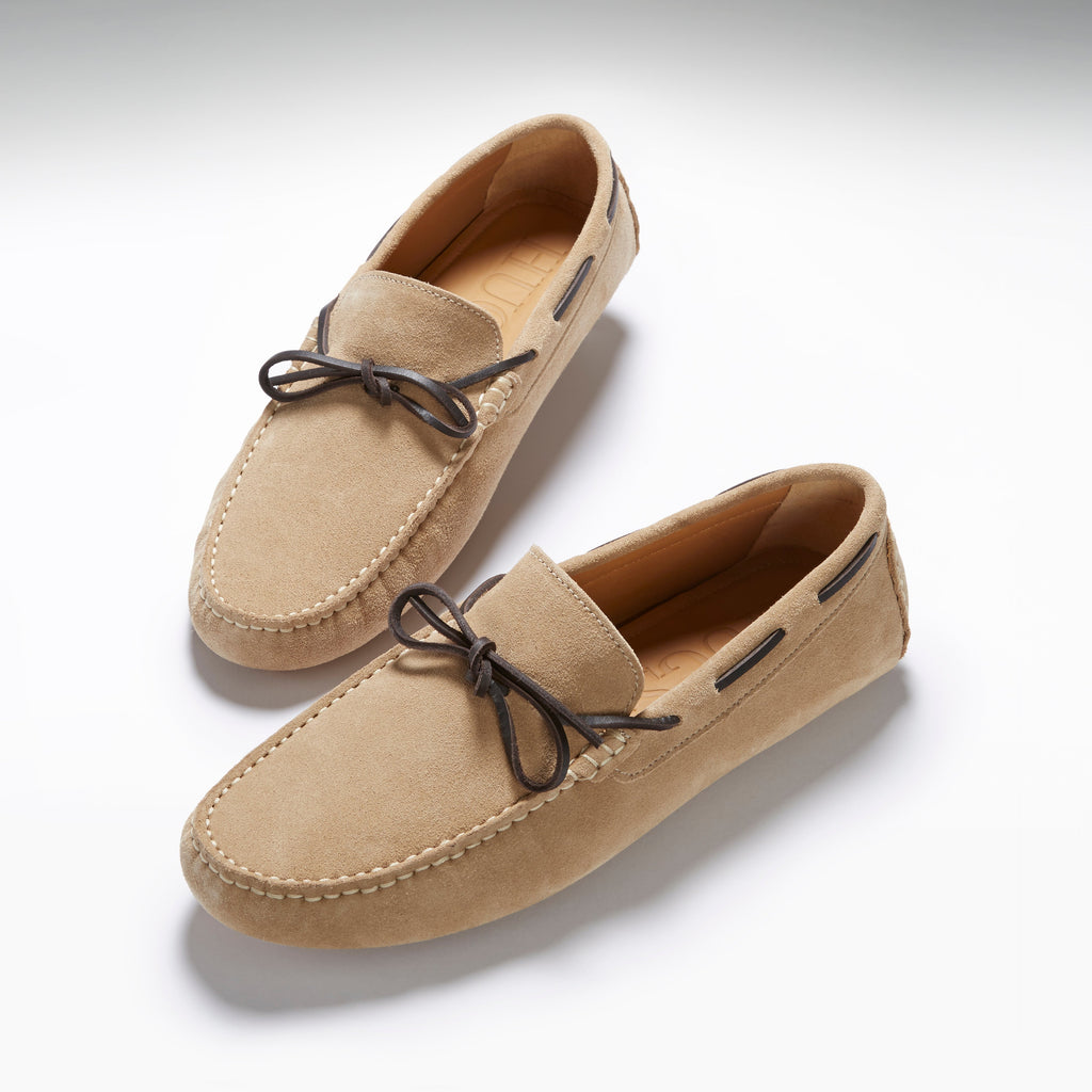Mocasines de conducir con cordones, ante color topo
