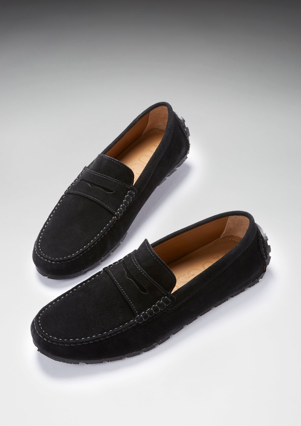 Tyre Sole Penny Driving Loafers, Black Suede